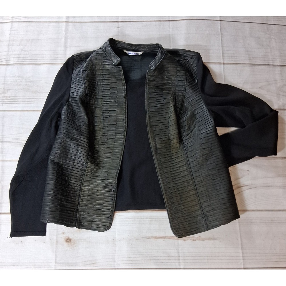 Nygård Women's L/XL Open Front Cropped Jacket Black Textured Evening Blazer